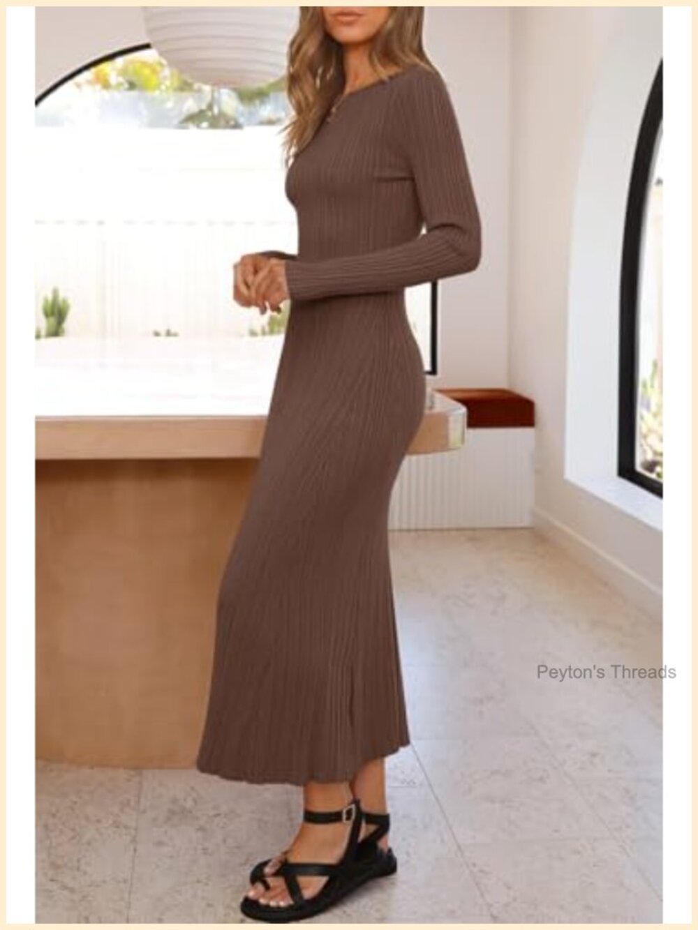 Ribbed Knit Long Sleeve Bodycon Maxi Sweater Dress Slim Fit Winter - Picture 2 of 6
